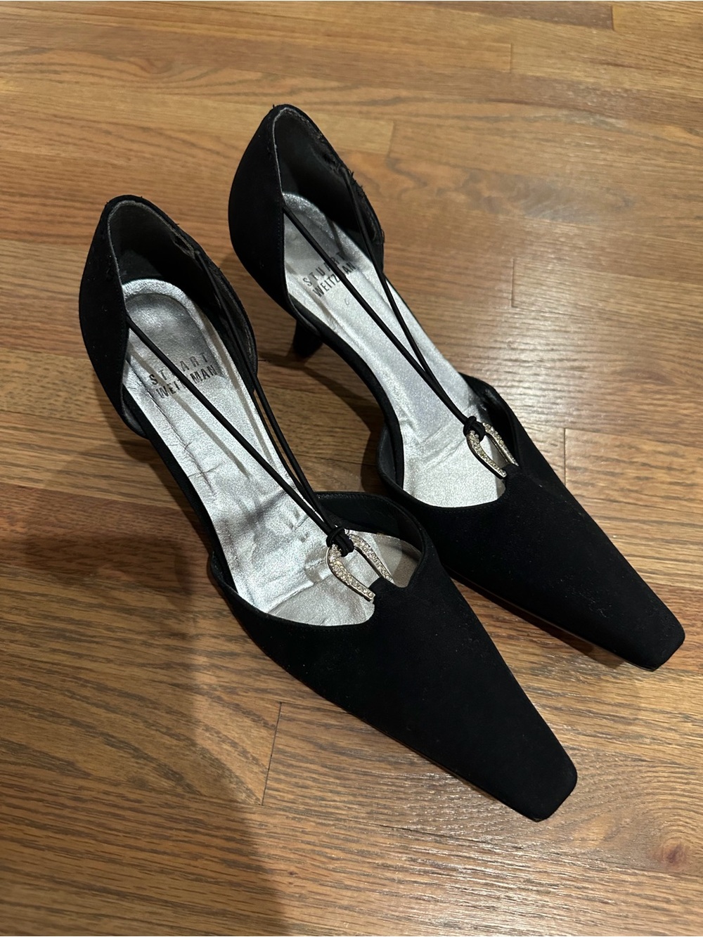 Stuart Weitzman Crystal Embellishments D'Orsay Black Pumps Size 7